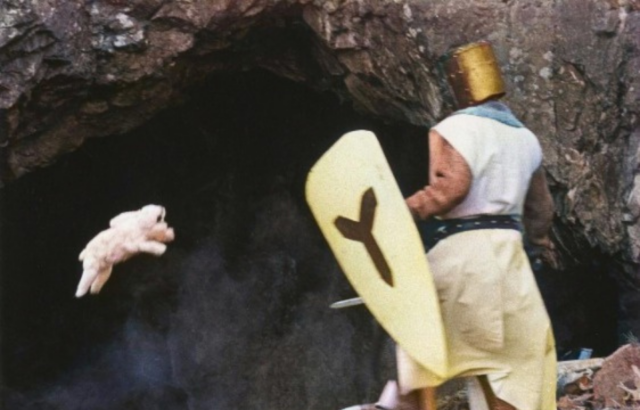 A scene from Monty Python and the Holy Grail that shows the cave entrance