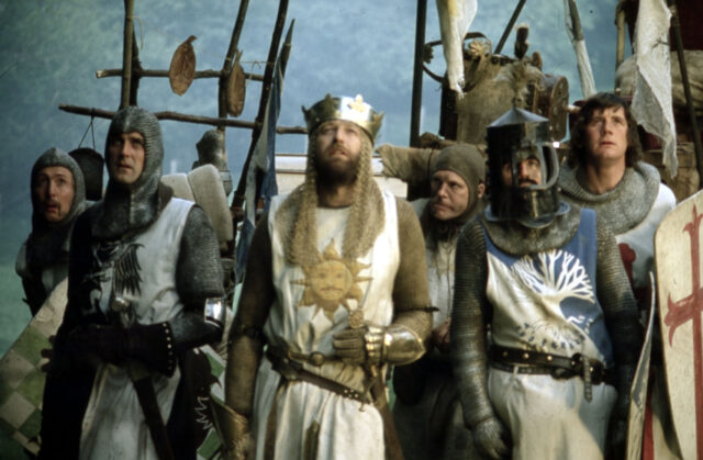 Shot of the cast of Monty Python and the Holy Grail