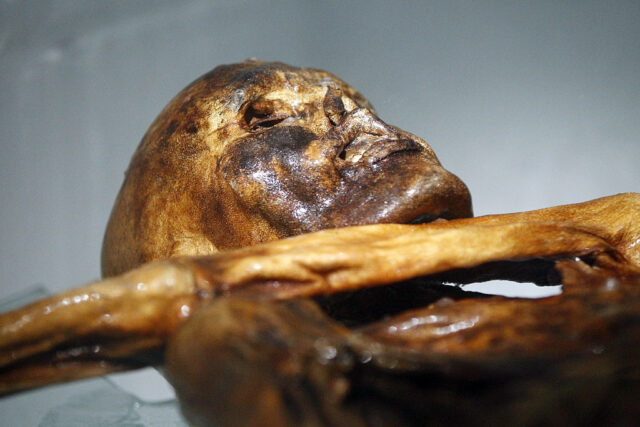 Ötzi lying on a table