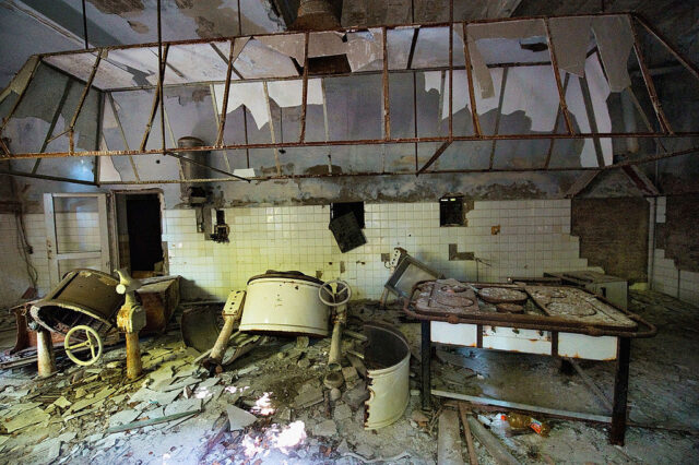 Remains of a hospital kitchen on Poveglia
