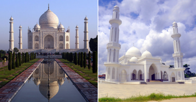 Exterior of the Taj Mahal in Angra, India + Exterior of the Taj Mahal replica in Dhaka, Bangladesh