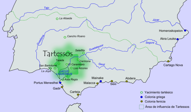 Map showing the cultural area of Tartessos