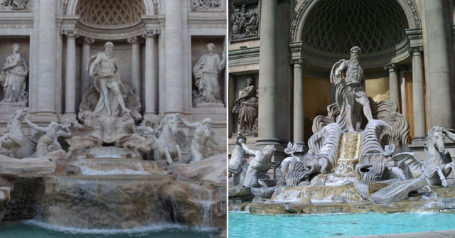 Trevi Fountain in Rome, Italy + Trevi Fountain replica in Las Vegas, Nevada