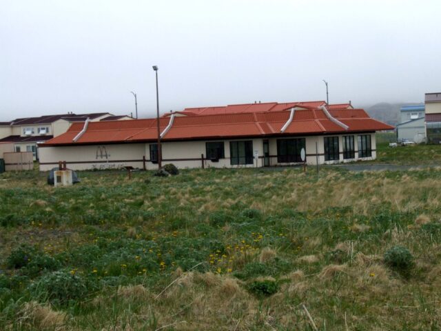Exterior of the abandoned McDonald's near the Adak Army Base and Naval Air Facility