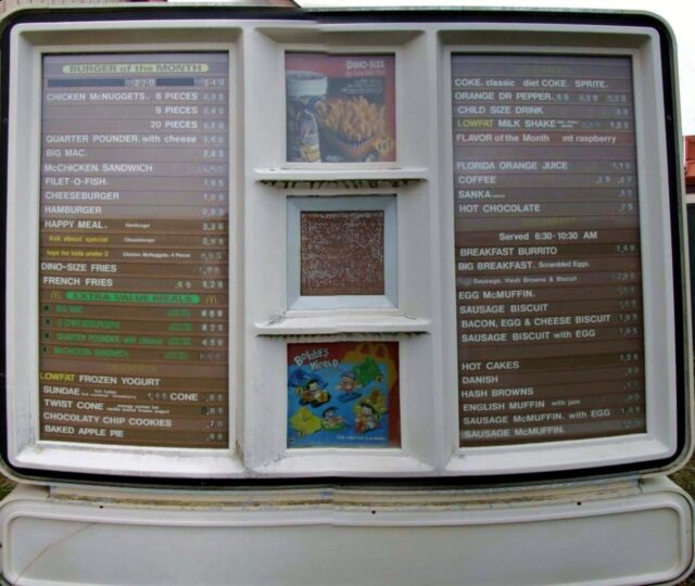 McDonald's drive-thru menu board from the 1990s