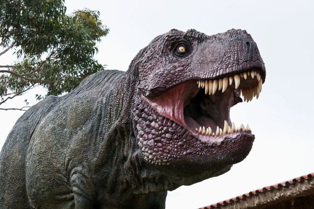 Life-sized fiberglass statue of a T-rex