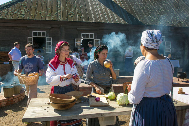 People father for a festival at Fort Ross