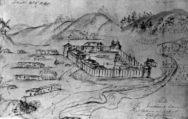 1843 sketch of Fort Ross produced by an employee of the United States National Park Service.