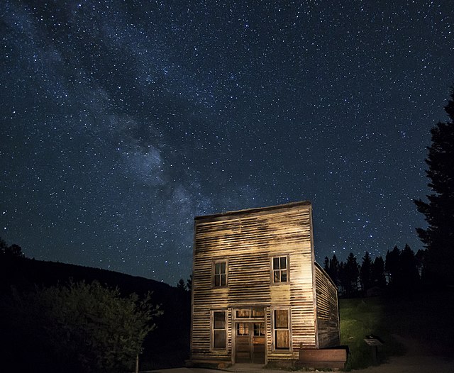 Wooden structure lit in the night