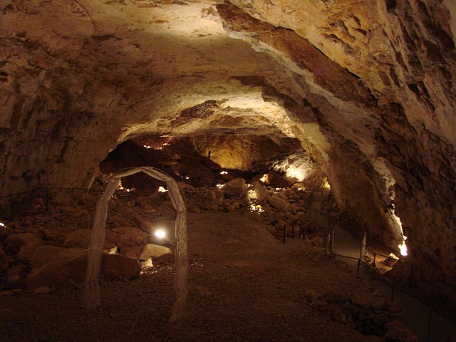 Cave within the Grand Canyon Caverns lit by lights