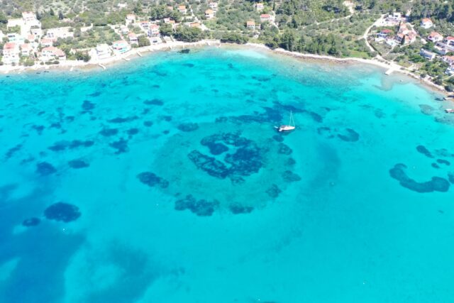 Aerial view of the coast of Korčula
