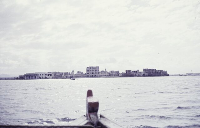 View from a boat looking at Suakin from the Red Sea.