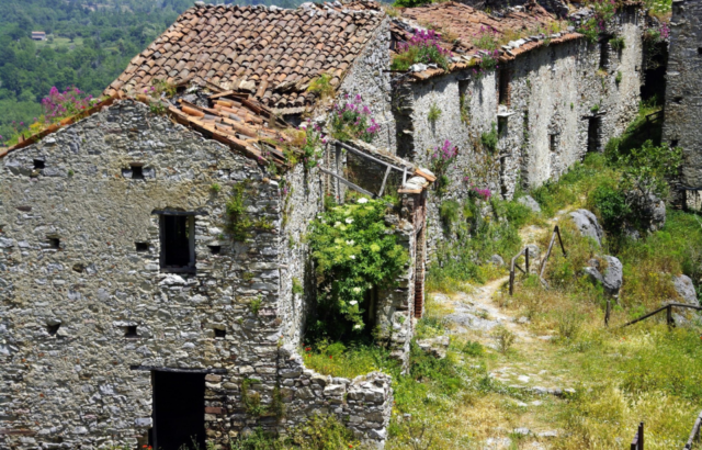 A row of buildings as part of the abandoned village of San Severino di Centola.