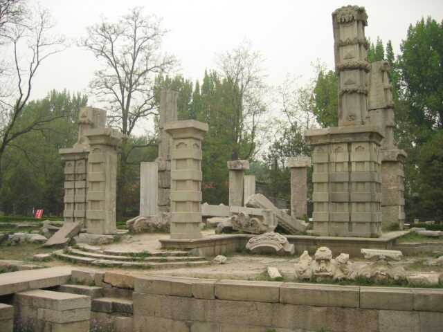 Ruins of the Old Summer Palace on a cloudy day