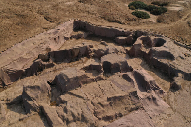 An aerial view of a dig site at Girsu.