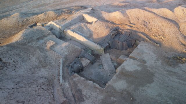 Aerial view of an archaeological dig site