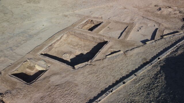 An aerial view of a dig site.