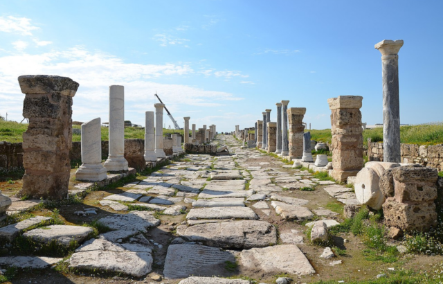 Road in Laodicea with columns and pillars along either side.