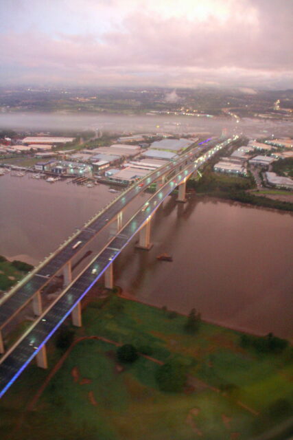 Aerial view of the Sir Leo Hielscher bridges