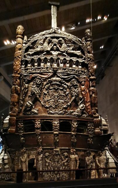 Close-up of the ornamentation on Vasa's stern