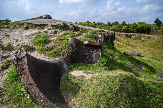 Demolished turret sticking out of the ground at Fort Vaux