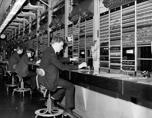Workers manning switchboards at the Kingsway Telephone Exchange