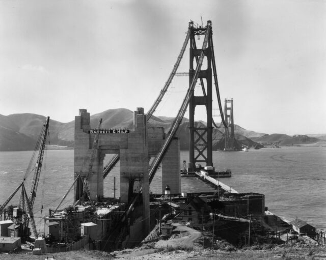 Construction on the entrance ramp of the Golden Gate Bridge.