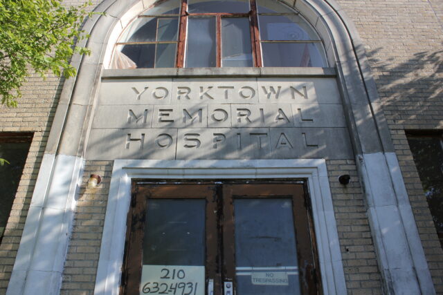The entrance of the Yorktown Memorial Hospital.