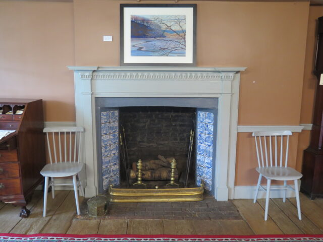 A fireplace.