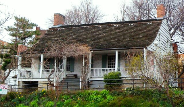 View of the front of the Dyckman farmhouse.