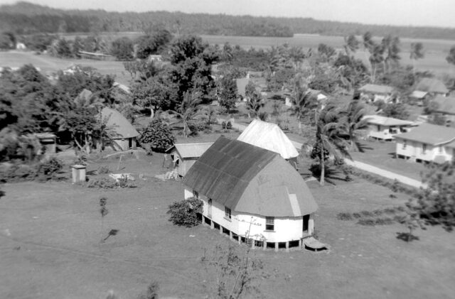 Domed houses on an island.