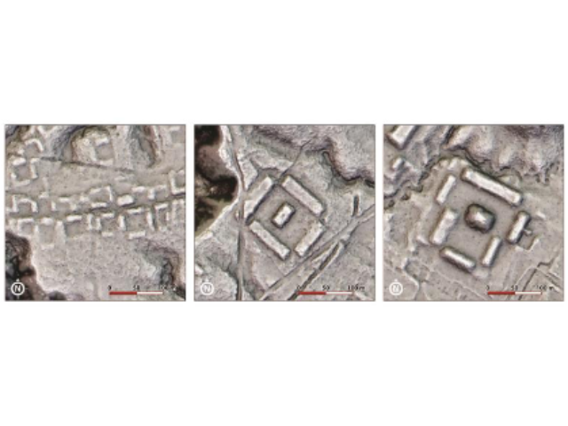 Aerial imagery of three ancient complexes.