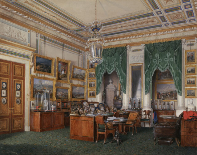 An illustration of a study at the Winter Palace.