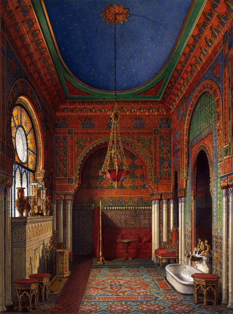 An illustration of a grand bathroom at the Winter Palace.