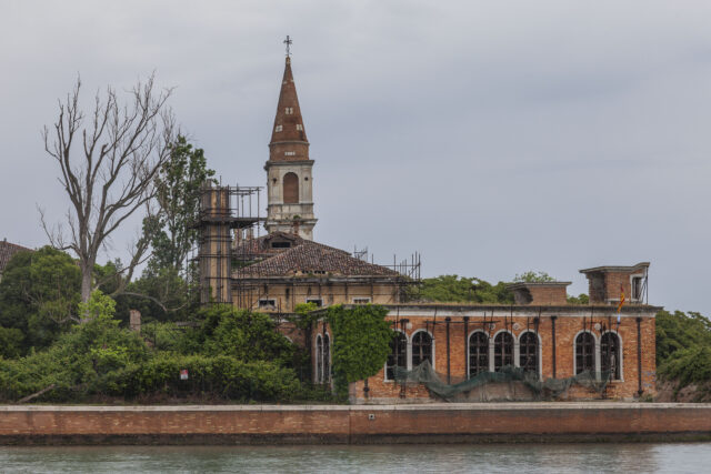 An abandoned church on an island.