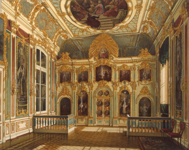 An illustration of a small church at the Winter Palace.