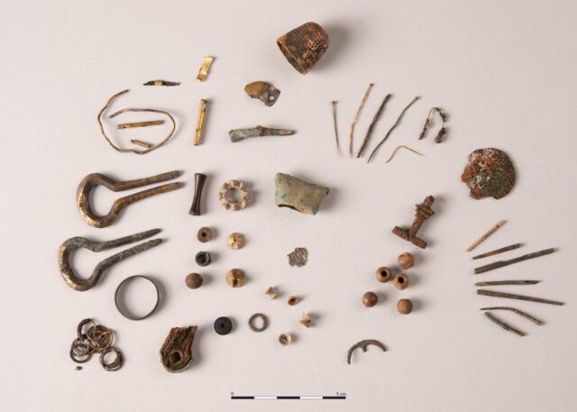 Several artifacts displayed on a table.