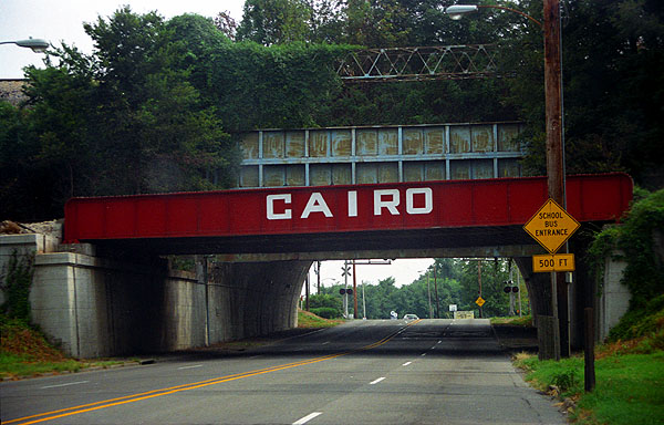 Railroad bridge that reads "Cairo."