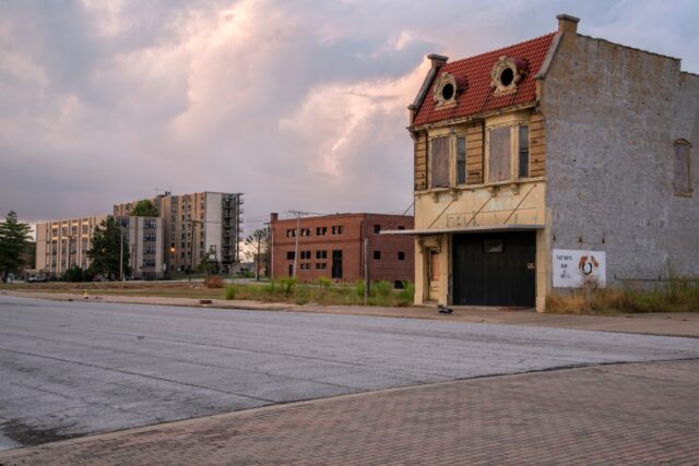 Abandoned and destroyed buildings.