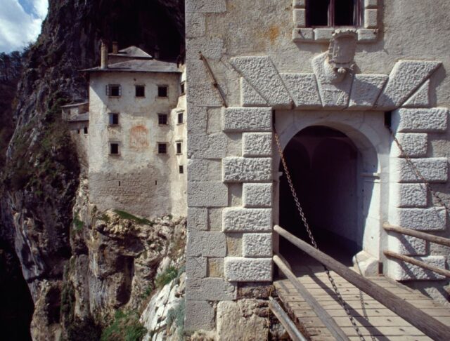 The entrance to Predjama Castle.