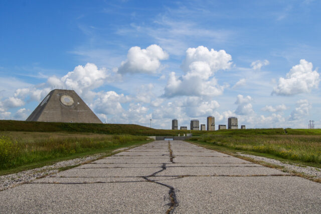 The Pyramid of North Dakota with other structures near it.