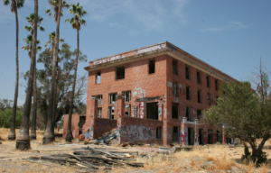 Outside the abandoned Byron Hot Springs Hotel.
