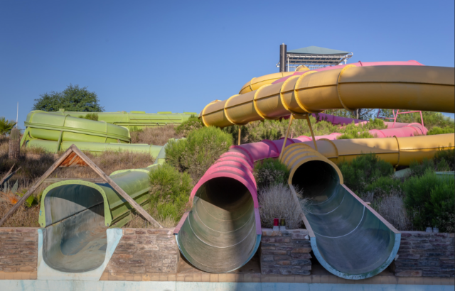 Three abandoned waterslides.