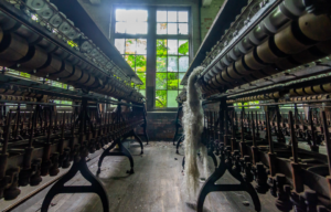 Equipment at a silk mill.