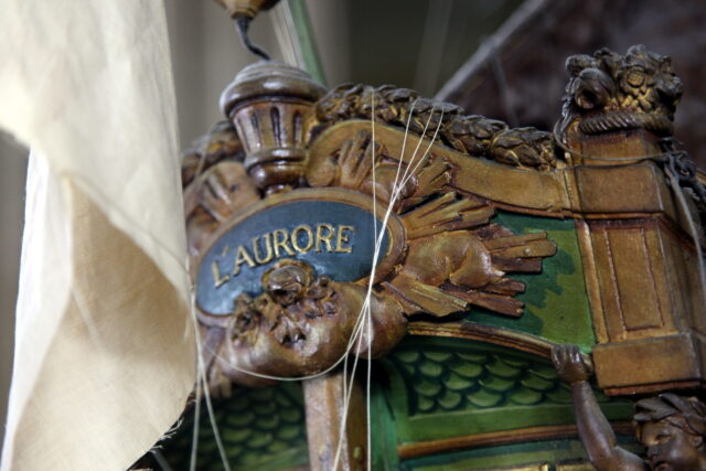 Close-up of a model of L'Aurore